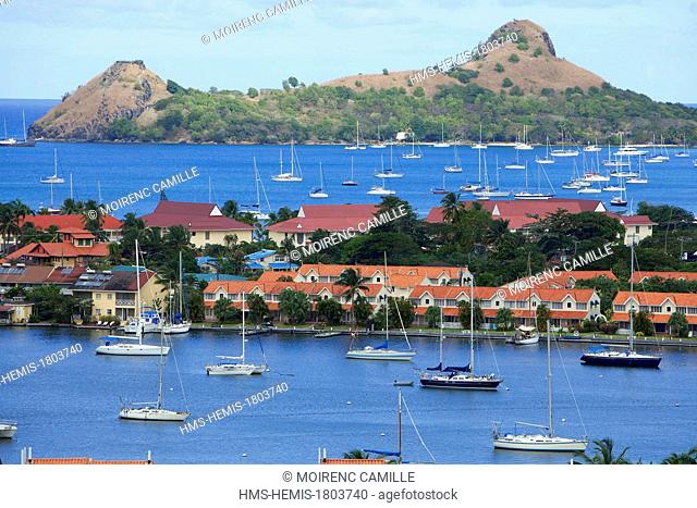 West Indies Caribbean, Islands of the Wind, Saint Lucia, North Island, Gros Islet District, Rodney Bay, marina, in the background the Pigeon Island National...