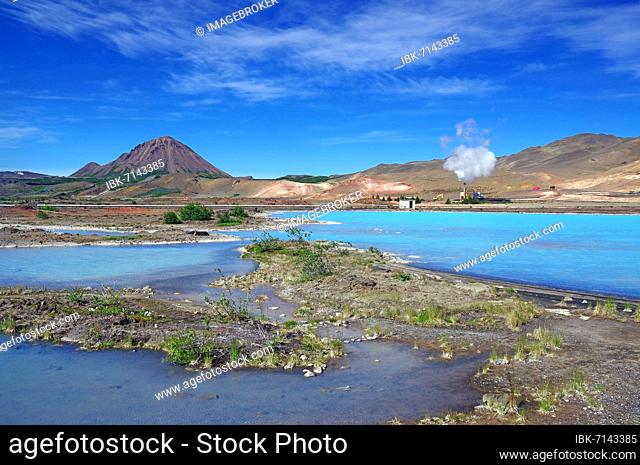 Geothermal power plant, diatomaceous earth plant, lake and desert-like landscape, Myvatn, Iceland, Europe