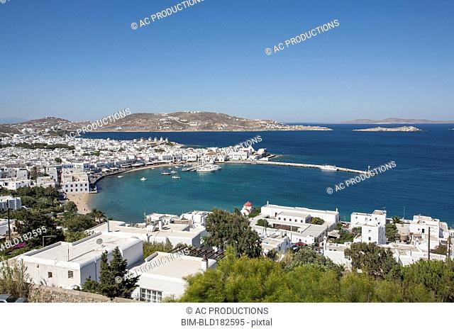 Mykonos cityscape and waterfront, Cyclades, Greece