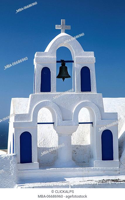 Details of a church in the town of Oia, Santorini, Greece, Europe