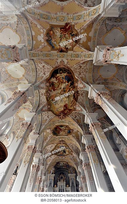 Ceiling fresco, ceiling painting, Heilig-Geist-Kirche church on Viktualienmarkt square, Munich, Bavaria, Germany, Europe