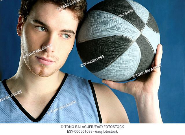basketball basket ball real player portrait over grunge blue