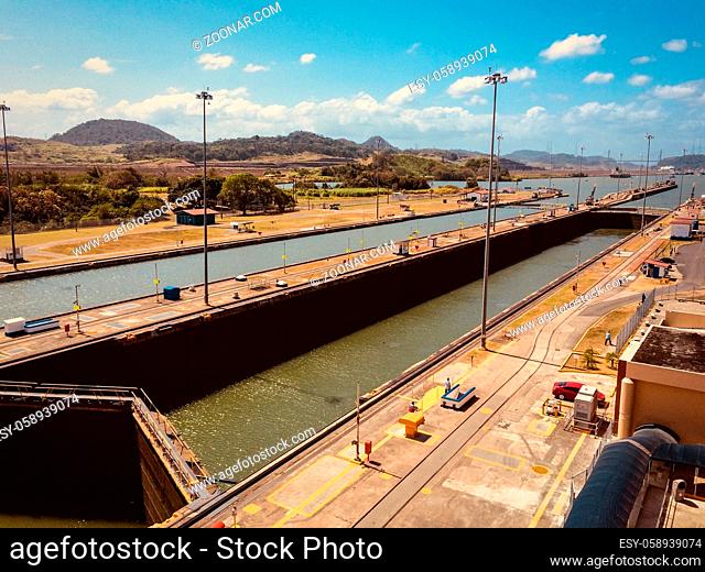 Panama City, Panama - march 2018: Empty Miraflores Locks, Panama Canal, Panama City