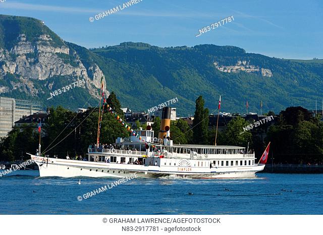 A Steamboat, lake Geneva, Geneva, Switzerland, Europe