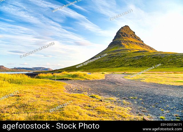 Kirkjufell Mountain on a wonderful summer sunset, Iceland