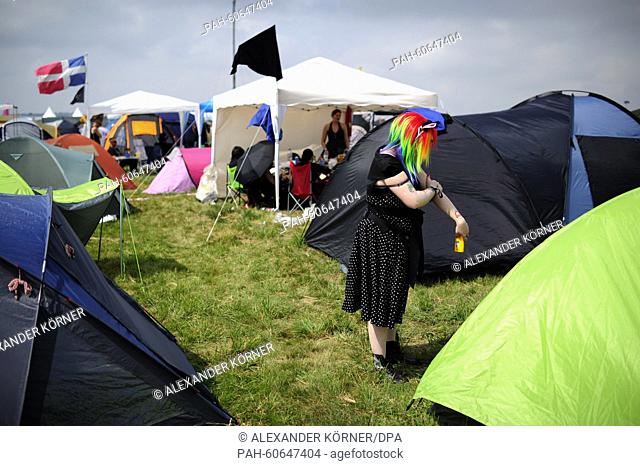 A costumed festivalgoer on the campsite at the M'era Luna gothic festival in Hildesheim, Germany, 8 August 2015. 40 bands and 20