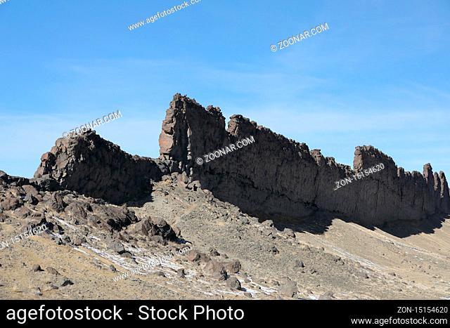 Shiprock, the great volcanic rock mountain in desert plane of New Mexico