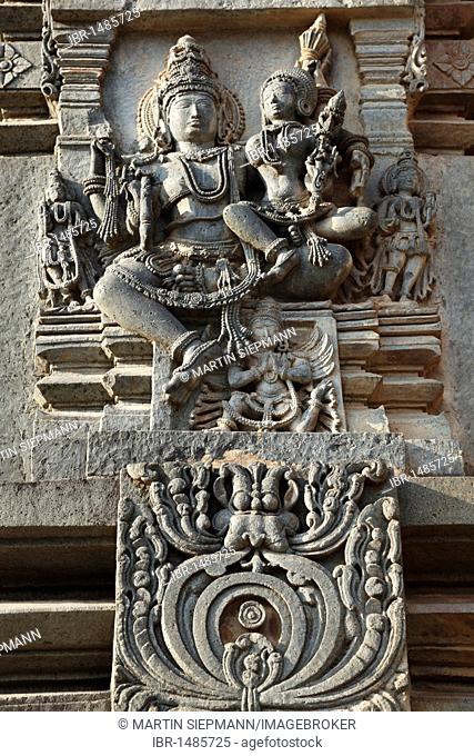 Reliefs of Shiva and Parvathi, Chennakesava Temple, Keshava Temple, Hoysala style, Belur, Karnataka, South India, India, South Asia, Asia