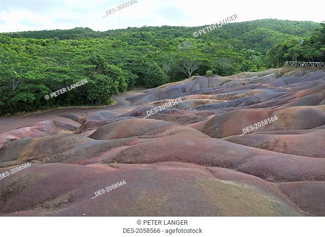 Colored Earths Of Chamarel. These Seven-Colored Dunes Are A Result From The Weathering Of Volcanic Rocks., Mauritius