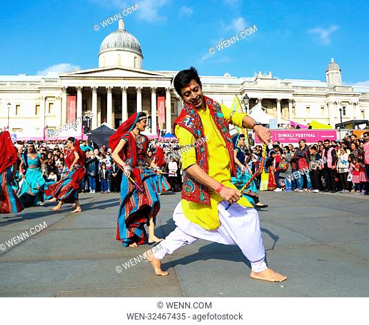 Thousand of Hindus, Sikhs, Jains and people from all communities attend Diwali in London - the colourful festival of light, in Trafalgar Square