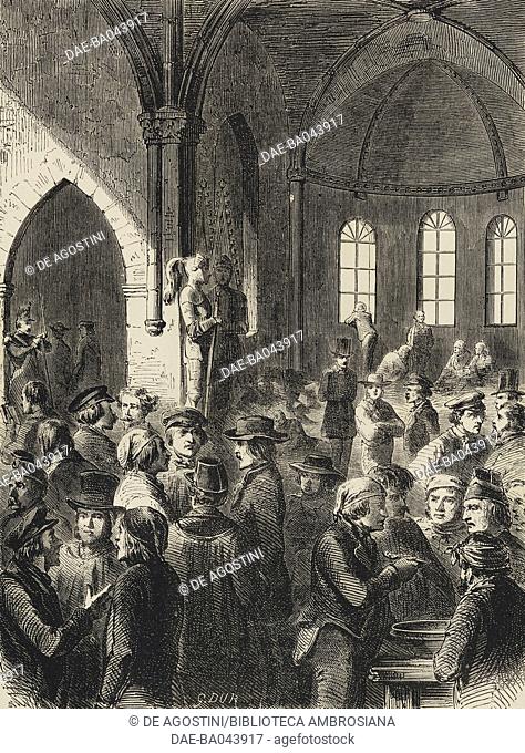 Monarchic prisoners in the chapel of Neuchatel Castle, Switzerland, monarchic coup in the principality of Neuchatel, illustration from L'Illustration