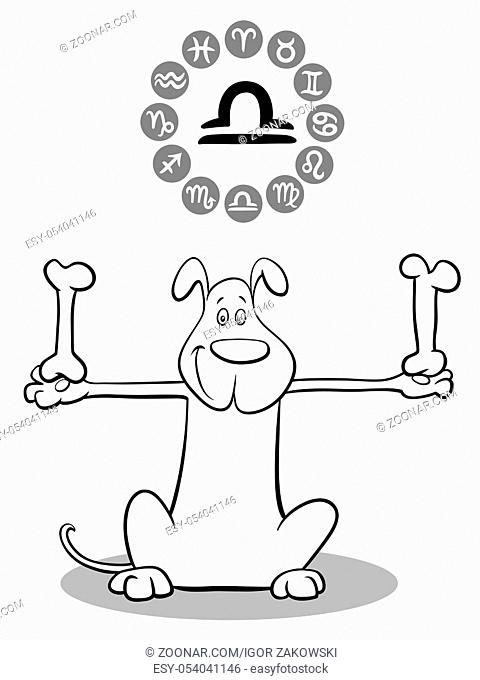 Cartoon Illustration of Funny Dog as Libra Zodiac Sign