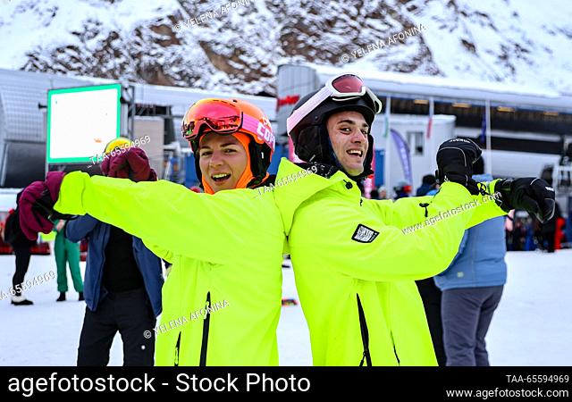 RUSSIA, KABARDINO-BALKAR REPUBLIC - DECEMBER 9, 2023: People attend a concert marking the start of the winter season at the Elbrus ski resort