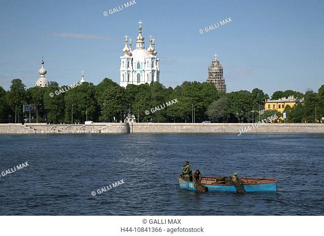 Russia, Saint Petersburg, Smolny Institute, Palladian edifice, river Neva, landmark, Europe