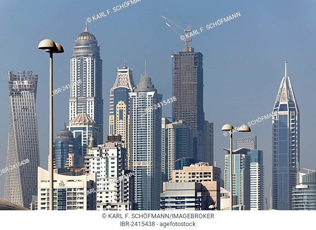 Skyline, Dubai Marina district, Dubai, United Arab Emirates, Middle East, Asia