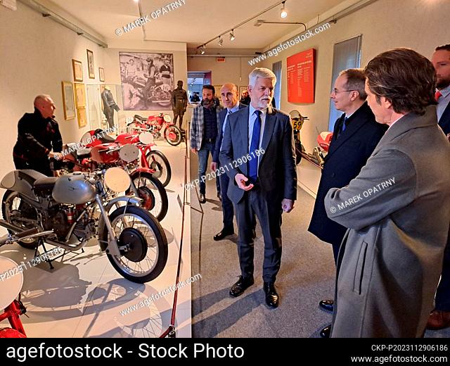 Czech President Petr Pavel (centre) visited the Moto Guzzi factory and museum in the Italian region of Lombardy, on November 29, 2023