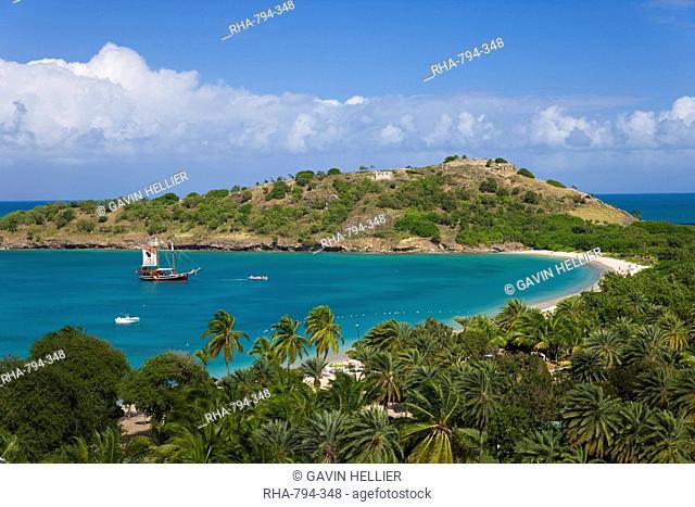 Elevated view over Deep Bay, near the town of St. John's, Antigua, Leeward Islands, West Indies, Caribbean, Central America