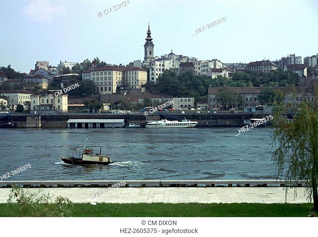 View across the river Sava to the Old Town in Belgrade, Yugoslavia. It was built on the promontory formed when the River Sava joined the Danube
