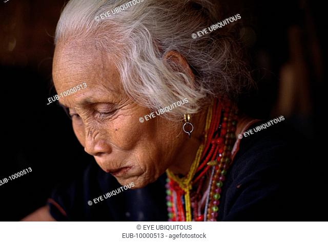 Close up of an elderly Karen refugee woman