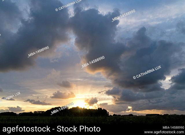 Netherlands, Texel, landscape near Den Burg, evening light, clouds