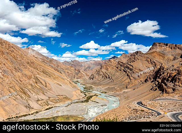 Himalayan landscape in Himalayas along Manali-Leh road. Ladakh, India