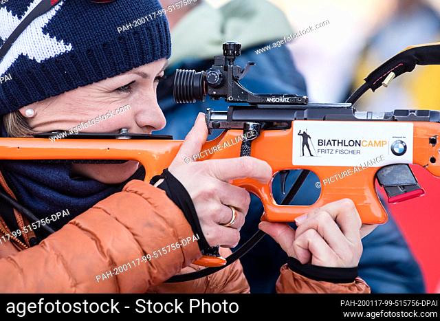 17 January 2020, Bavaria, Ruhpolding: Biathlon: World Cup in the Chiemgau Arena. Magdalena Neuner, former biathlete, is standing at the shooting range during a...