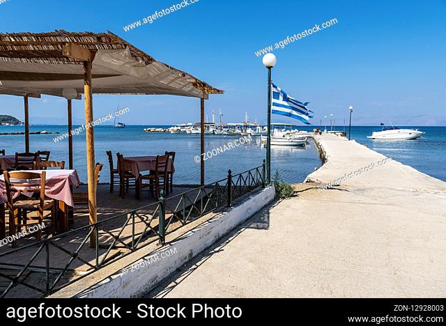 tavern, port, Kaliviotis, Lefkimmi Bay, Corfu, Greece, Europe, Taverne, Hafen, Kaliviotis, Lefkimmi Bucht, Korfu, Griechenland, Europa