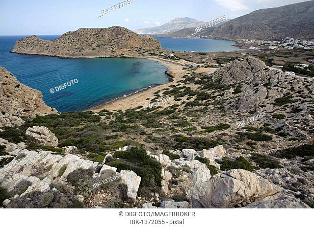 View on Arkassa, Paleokastro and Agios Nikolaos, Karpathos, Aegean Islands, Aegean Sea, Greece, Europe
