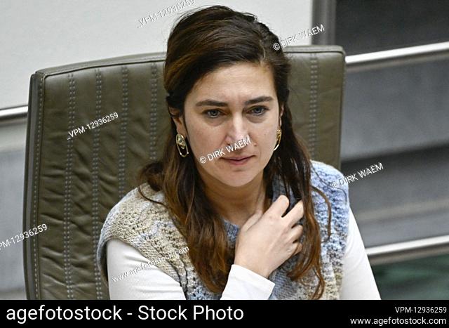 Flemish Minister of Environment, Energy, Tourism and Justice Zuhal Demir pictured during a plenary session with a current affairs debate