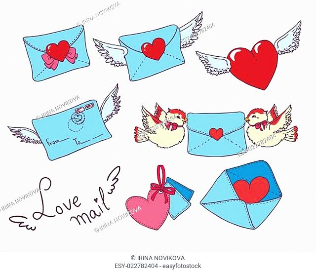Set vector e-mail, envelop icons with heart