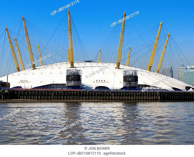 The Greenwich O2 Dome with Canary Wharf in the background