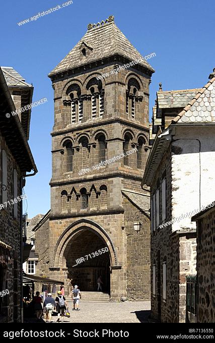 Village of Salers labelled Les Plus Beaux Villages de France, church Saint Mathieu, Cantal department, Auvergne-Rhone-Alpes, France, Europe