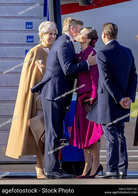 King Willem-Alexander and Queen Maxima of The Netherlands arrive at the Arlanda Airport in Stockholm, on October 11, 2022