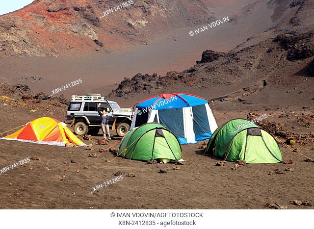 Tourist camp near Tolbachik volcano, Kamchatka Peninsula, Russia