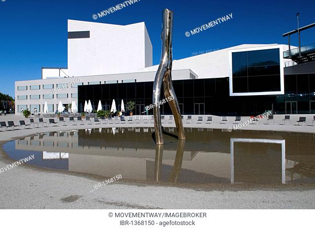 Festspielhaus festival theatre with reflection, Bregenz, Vorarlberg, Austria, Europe