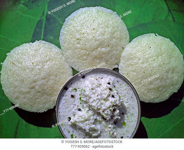 'Idali' a south Indian, favorite dish  Made by making pastes of wait rice & Udeed dal  India