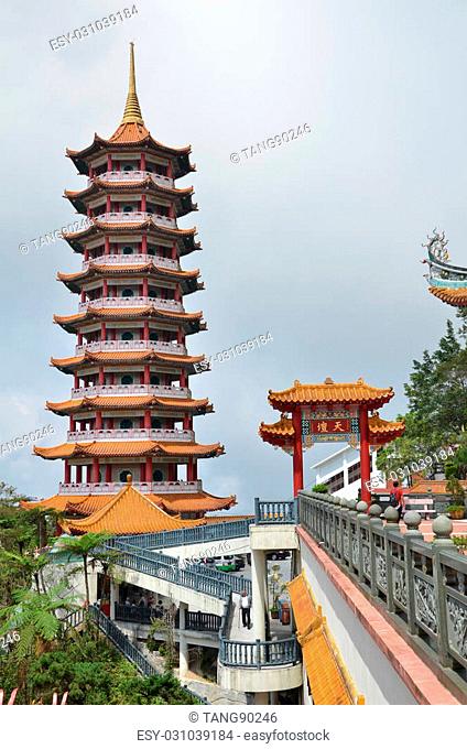 Chinese temple in Genting highland on the cloudy day