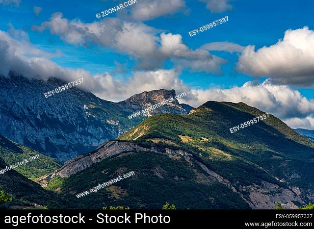 Landscape view at Le Paquier near Annecy in Haute-Savoie in the Auvergne-Rhone-Alpes region of France