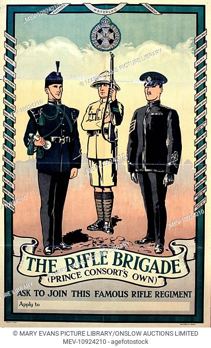 Interwar Period Recruiting - The Rifle Brigade (Prince Consort's Own), original poster printed by Gale & Polden circa 1933 - 87 x 56 cm