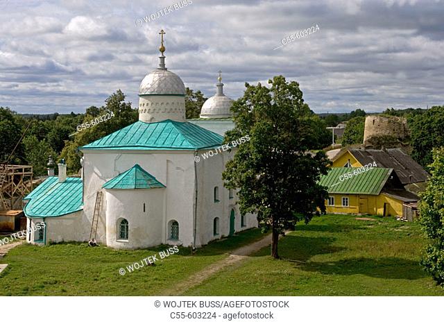 The Nikolsky cathedral, 14th century, near Pskov. Izborsk. Russia