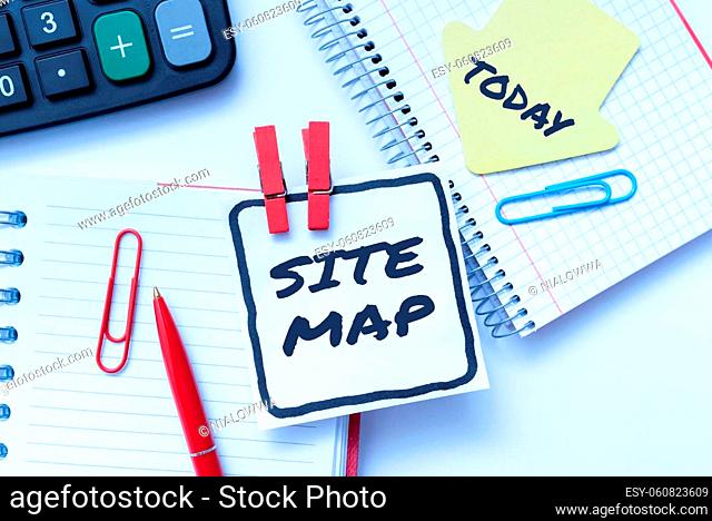 Conceptual caption Site Map, Internet Concept designed to help both users and search engines navigate the site Colorful Perpective Positive Thinking Creative...