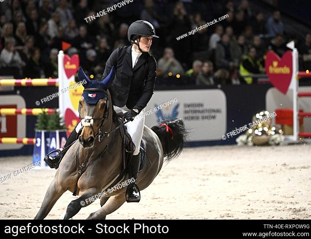 Jessica Springsteen of the US rides the horse Hungry Heart during the international jumping competition at the Sweden International Horse Show at Friends Arena...
