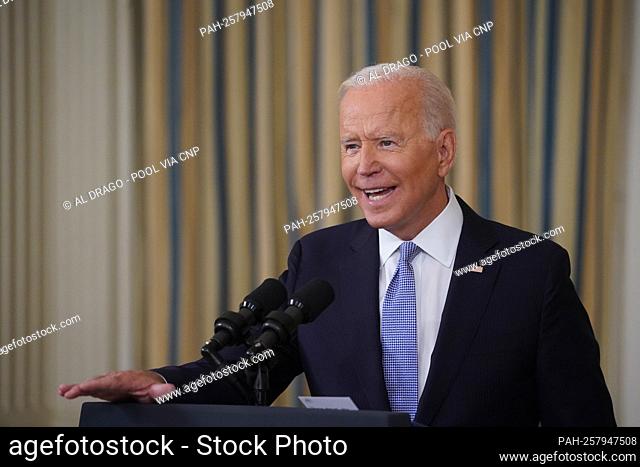 U.S. President Joe Biden speaks in the State Dining Room of the White House in Washington, D.C., U.S., on Friday, Sept. 24, 2021. The U.S