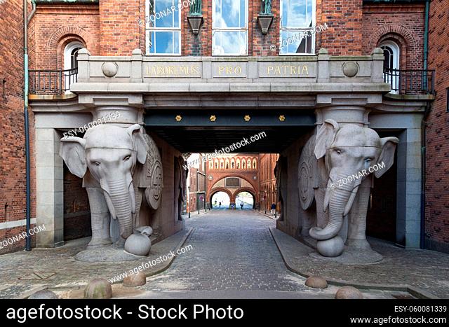 Copenhagen, Denmark - September 23, 2016: The elephant gate at the old Carlsberg brewery area