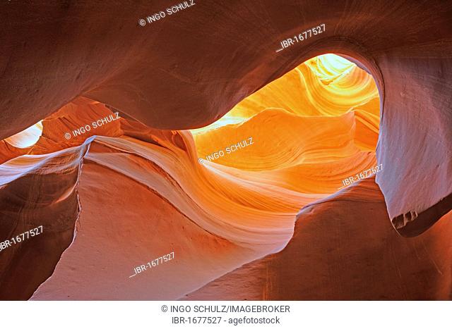 Rock shapes, colors and structures in the Antelope Slot Canyon, Arizona, USA, America