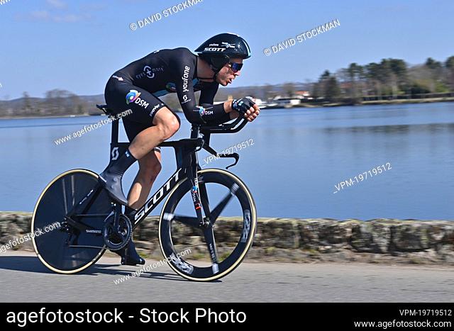 Dutch Cees Bol of Team DSM pictured in action during the fourth stage of 80th edition of the Paris-Nice cycling race, an individual time trial