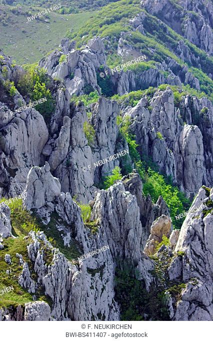 limestone rocks in the Velebit mountain range, view from Kiza, Croatia