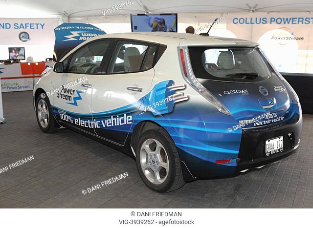 CANADA, MARKHAM, The fully electric Nissan Leaf on display to promote environmentally friendly energy conservation in Markham, Ontario, Canada