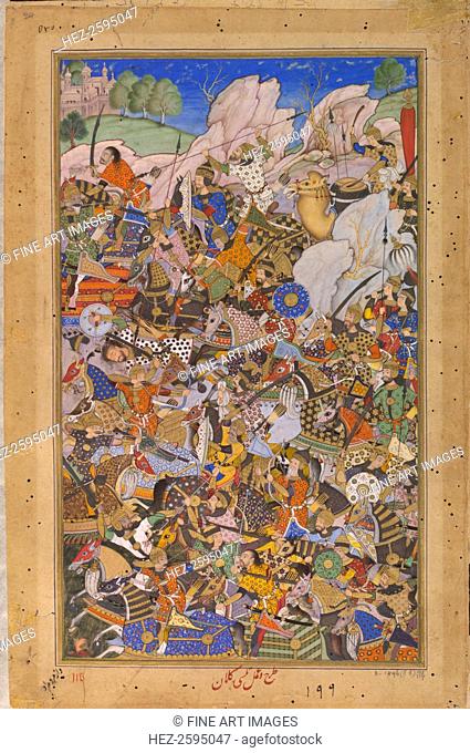 The Battle Preceding the Capture of the Fort at Bundi, Rajasthan, in 1577, 1592-1594. Found in the collection of the Victoria and Albert Museum