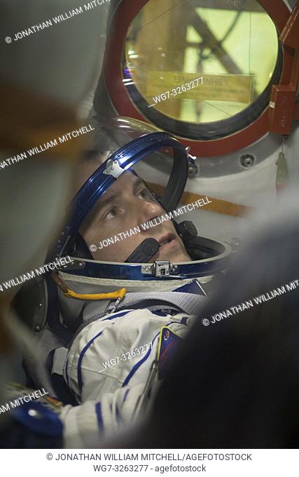 BAIKONUR COSMODROME, KAZAKHSTAN - 11 Oct 2018 - File image dated 26 Sep 2018 at the Baikonur Cosmodrome in Kazakhstan, Expedition 57 crewmember Nick Hague of...